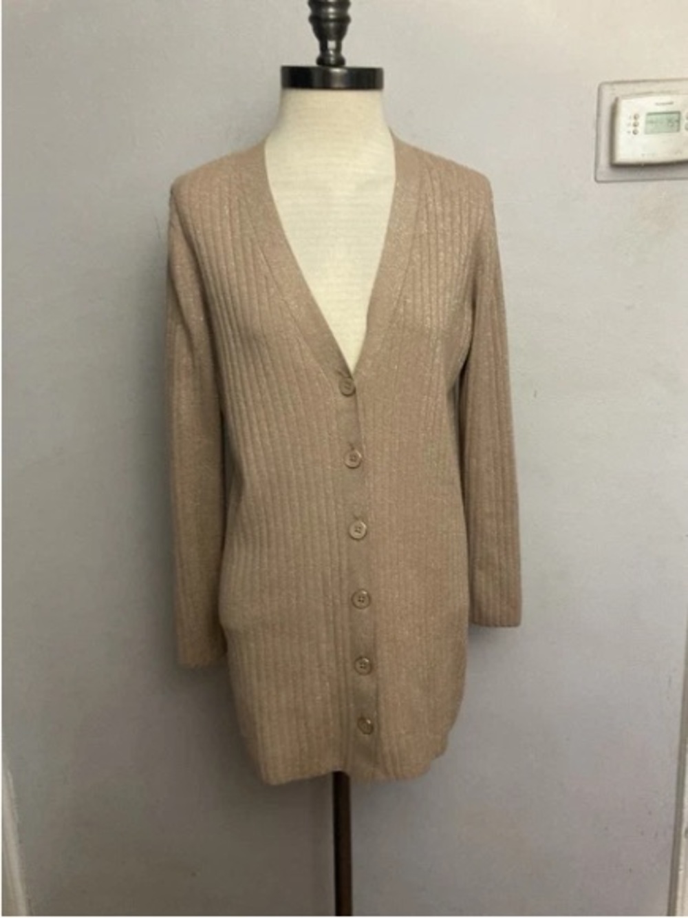 8-28 Talbots Gold Shimmer Long cardigan Medium Petite PM